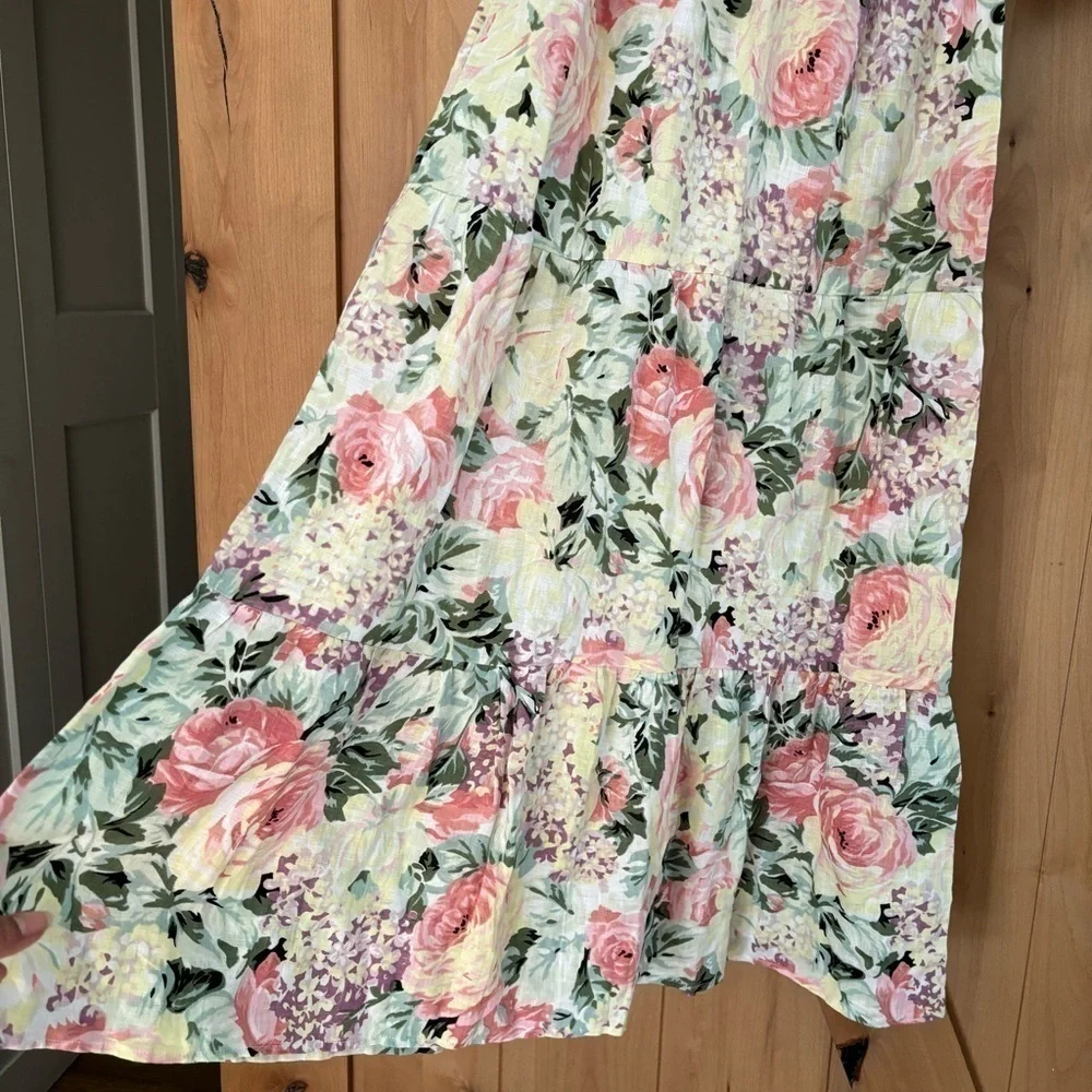 FAITHFULL THE BRAND De Christin Venissa Floral Print Midi Dress Size 4 Linen